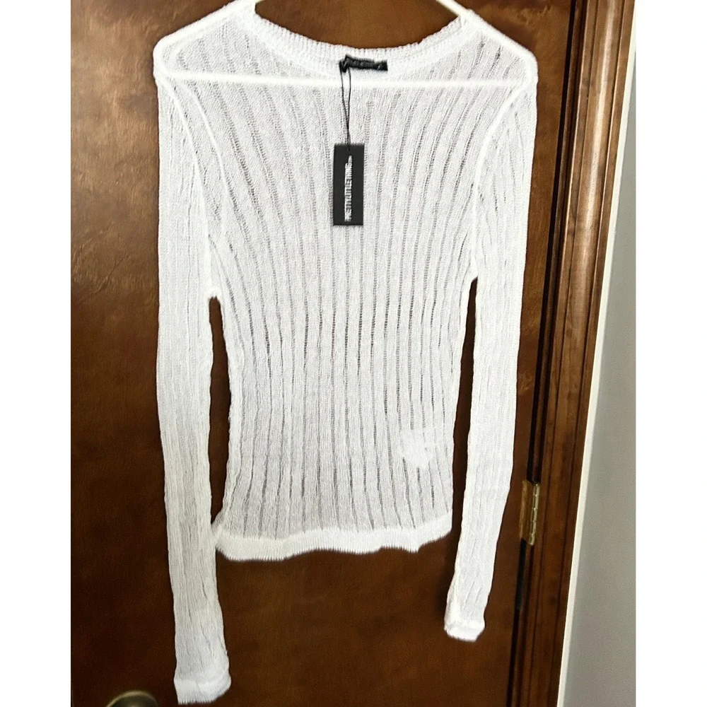 Pretty Little Thing Mesh Ribbed Knit Sheer Y2k Stretchy Sweater Womens XL NWT - Picture 1 of 11